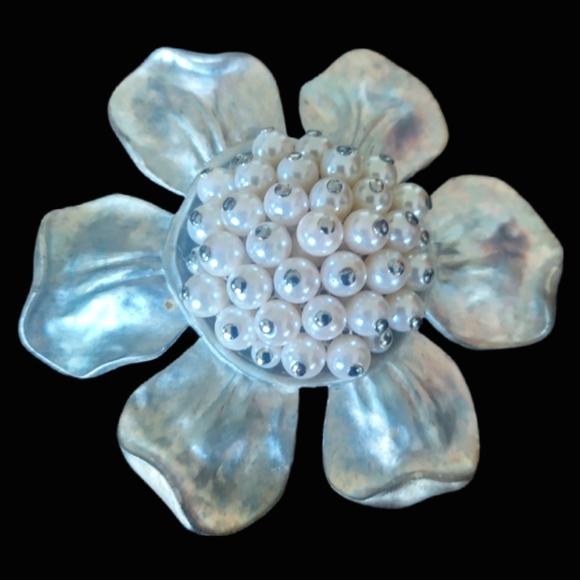 Givenchy Jewelry - Vintage Givenchy Statement Brooch Silver Tone and Faux Pearl